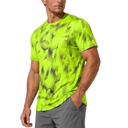 Zengjo Quick Dry Men’s Athletic T-Shirt - Neon Green, Medium, Moisture Wicking