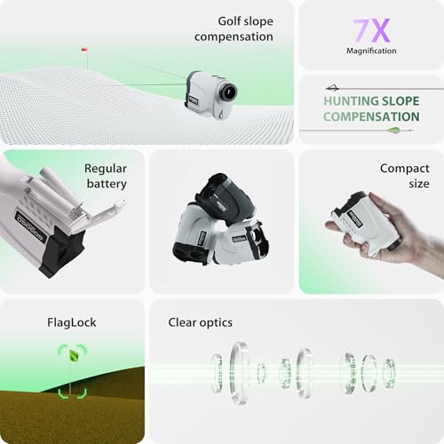Laser Rangefinder for Golf & Hunting - 1200 Yards, 7X Magnification, Vibration Function - White