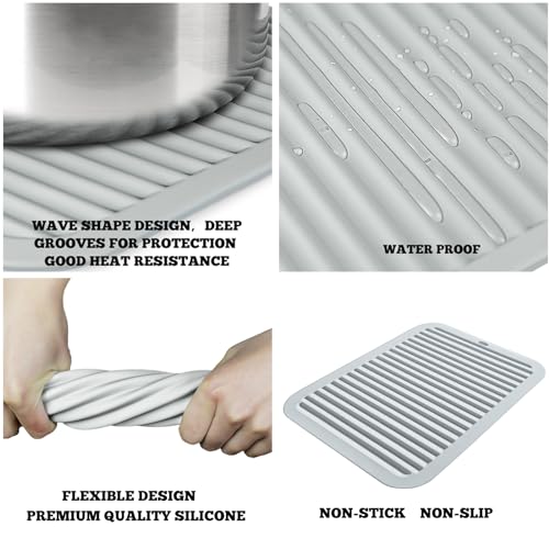 Silicone Trivets Mat - Heat Resistant Hot Pads for Kitchen - Gray, 3 Pcs