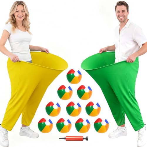 Large Yellow & Green Granny Pants Yard Game Set with Bouncy Balls & Pump for Outdoor Party