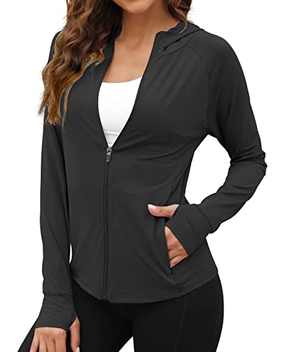 Women's UPF 50+ Sun Protection Hoodie - Black, Medium