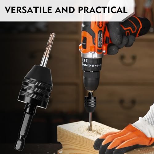 2Pcs Keyless Drill Chuck Adapter Set, 1/4" Hex Shank Quick Change (0.3-8mm) ? Fits Impact Drill & Power Tools, Carbon Steel, for Milwaukee, DeWalt, Makita (2-Piece)