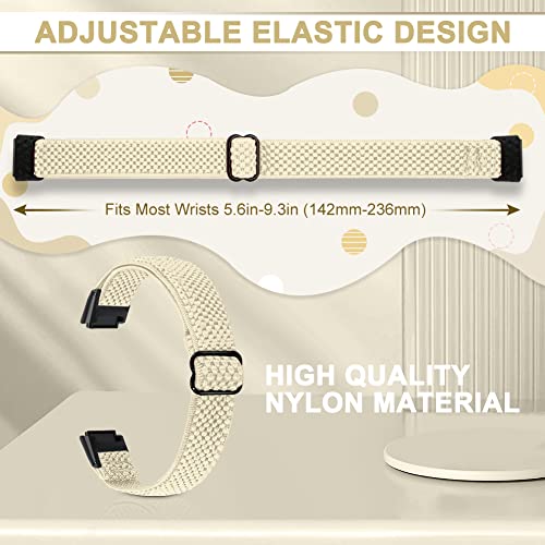 4 Pack Elastic Fitbit Luxe Replacement Bands - Black, Beige, Indigo, Purple - Adjustable Nylon Sport Straps for Women & Men