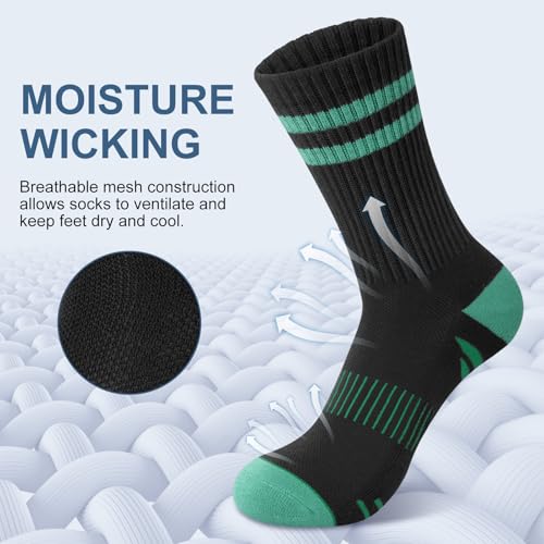 Compression Crew Socks for Women - 6 Pairs, White & Black