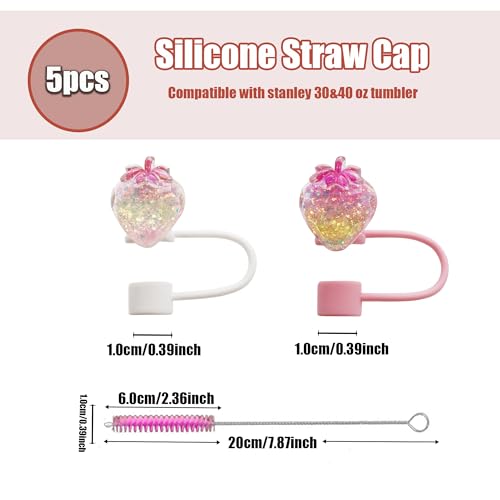 5-Piece 10mm Silicone Strawberry Straw Cover Set for Tumblers - Strawberry-A