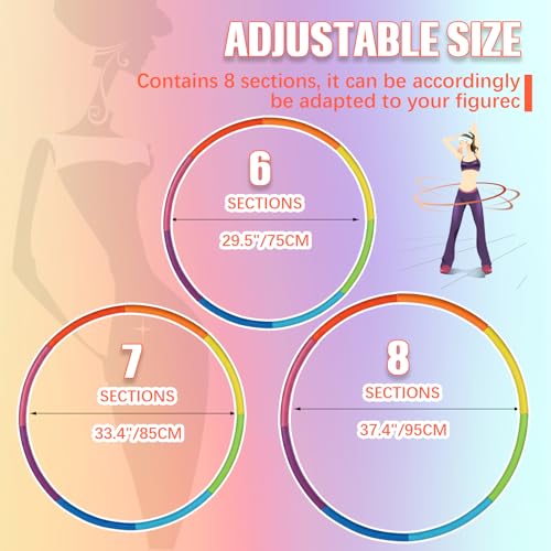 Weighted Fitness Hoop for Adults - 37 Inch Removable Adjustable - Rainbow