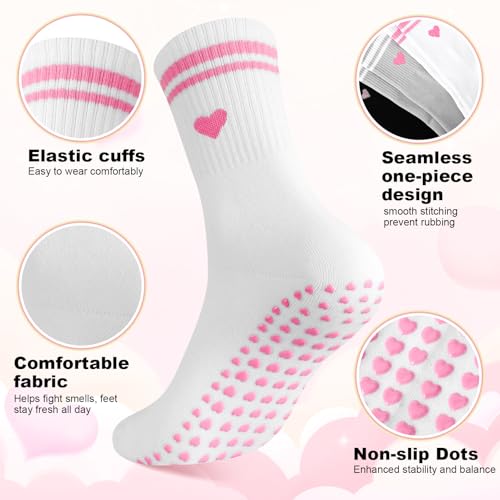 Non-Slip Pilates Yoga Socks for Women with Grips - Pink Heart