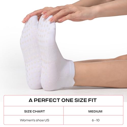 Non-Slip Grip Socks for Men - 4 Pairs White, Size Medium