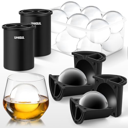 Unigul Black 2-Pack Large 2.5" Clear Ice Ball Maker for Whiskey & Cocktails