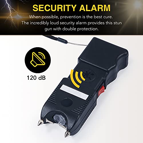 DARTMOOR Stun Gun Self Defense with 100lm Tactical Flashlight 120db Alarm Custom Holster & Ultra Powerful Rechargeable Phone Size for Men Women & Lanyard, Black