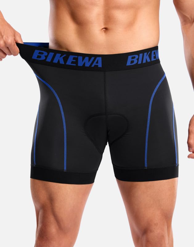 Men's Cycling Underwear with Anti-Slip Leg Grips & 4D Padding - Large Black/Blue