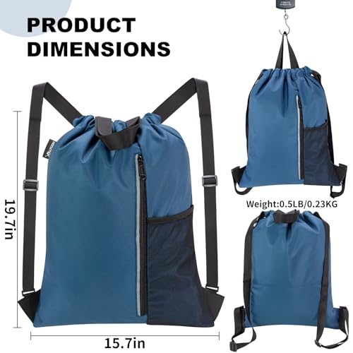HOLYLUCK Petrol Blue Drawstring Gym Backpack with Wide Straps - Sports & Beach Bag