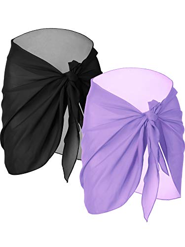 Sarong Swimsuit Cover Up - 2 Pcs Set in Black & Purple