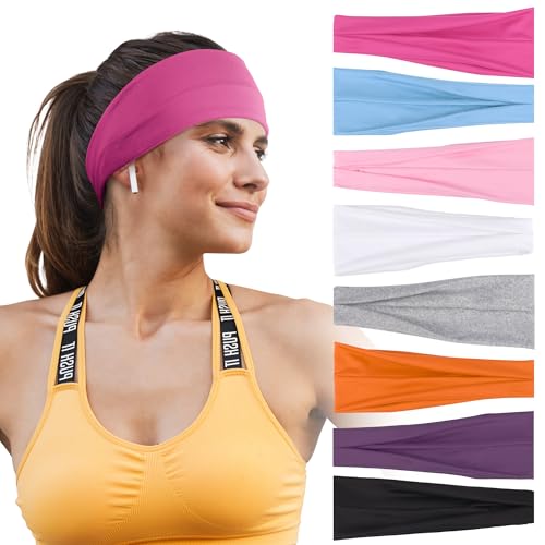 Wide Elastic Headbands for Women - 8 Pack in Vibrant Colors