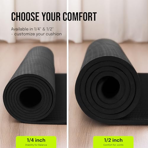 Extra Wide Non-Slip Yoga Mat with Alignment Marks - Black