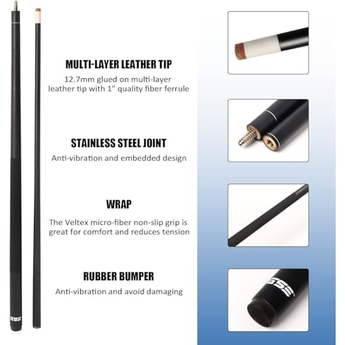 58" Fiberglass Graphite Composite Pool Cue Stick - Matte Black, 21oz