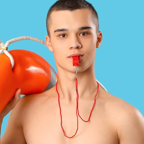 2 Pack Loud Plastic Whistles for Coaches and Referees with Lanyard - Red