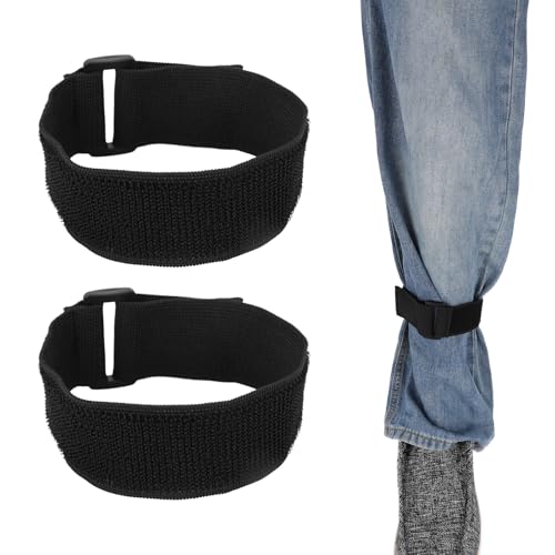 Adjustable Elastic Pant Leg Straps - 2 Pack Black Nylon Ankle Clips