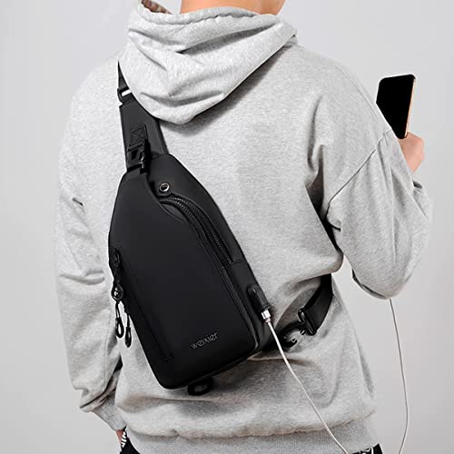 Black Waterproof Sling Bag for Men Shoulder Crossbody Outdoor Lightweight