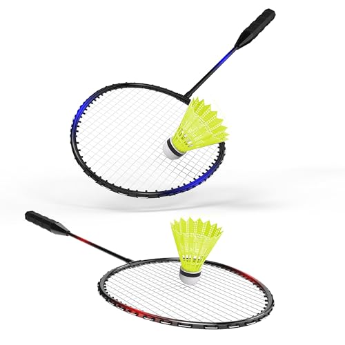 Badminton Racket Set for Adults & Kids - 4 Rackets, 6 Shuttlecocks, Carry Bag - Black, Red, Blue