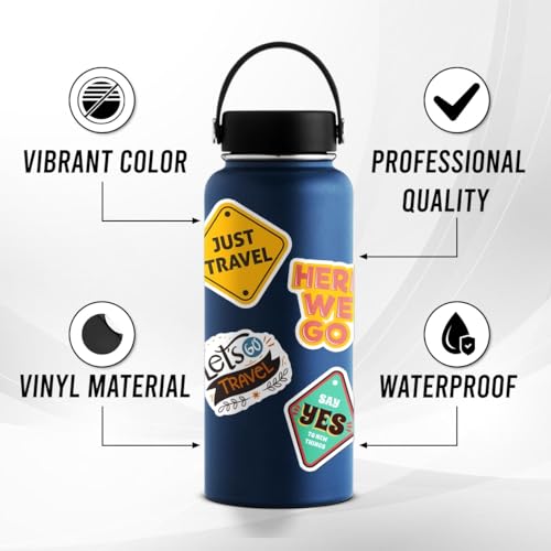 Pack 50 Pcs World Travel Stickers for Water Bottles Waterproof Laptop Luggage Helmet Computer Scrapbooking Teens Adults Girls Boys Funny Aesthetic Sticker Packs Small Vinyl Decals