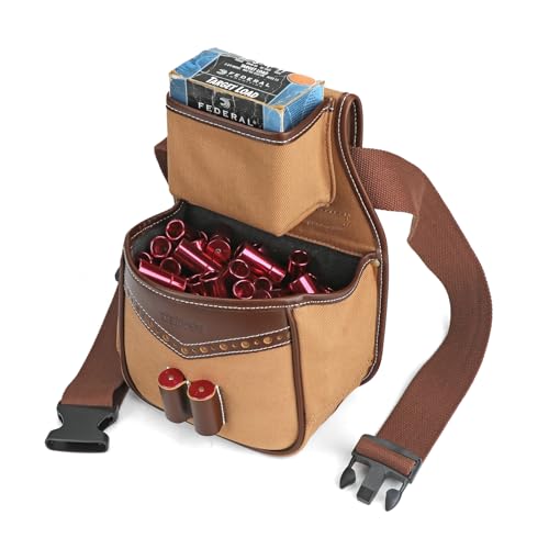 Tourbon Canvas Leather Shotgun Shell Pouch with Box and Adjustable Waist Belt
