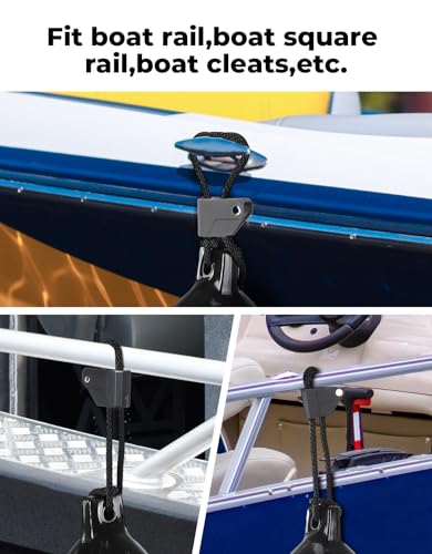 KEMIMOTO Black Boat Fender Clips - Adjustable Quick Release Fender Holder for Pontoon & Bass Boats, 2 Pack