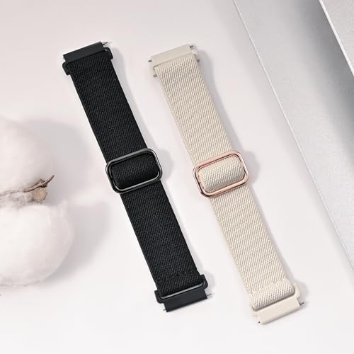 2 Pack 18mm Adjustable Elastic Nylon Sport Watch Straps - Black+Starlight