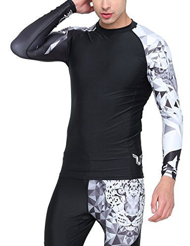 Mens Long Sleeve Swim Shirt - BJJ Rash Guard UPF 50+ - Large Eagle