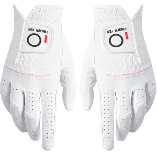 FINGER TEN Women's Rain-Grip Golf Gloves - Ambidextrous, White, Small