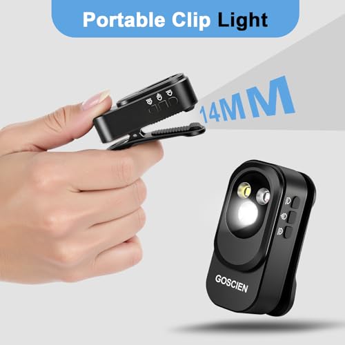 GOSCIEN Pro Rechargeable EDC Flashlight Clip-on Light 500 Lumens Clip Light with Three Lighting Solutions USB C Charging Magnetic IPX6 Waterproof Flashlight for Cycling, Outdoor and etc(Black)