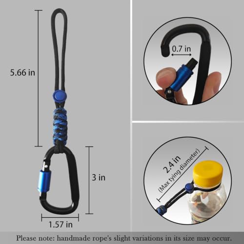 Paracord Keychain Carabiner Clip with D Ring & Screw Lock - Blue & Black