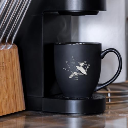 Rico Industries NHL San Jose Sharks 15oz Matte Black Ceramic Bistro Mug - Hockey Fan Gift