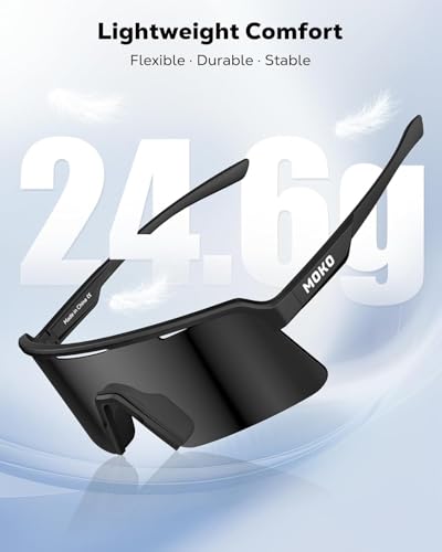 Polarized Running Sunglasses - Lightweight TR90 Cycling Glasses - Black Gray