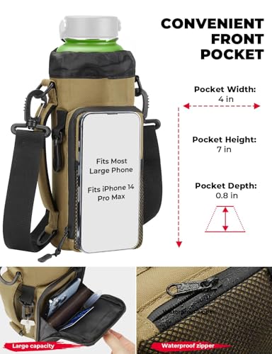 KEMIMOTO Brown 40 oz Water Bottle Holder Bag with Adjustable Strap for Hiking Camping