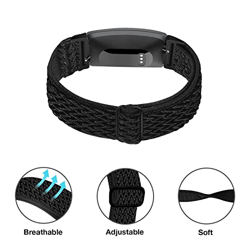 Elastic Nylon Bands for Fitbit Inspire 2 & HR - 3-Pack Boho Green+Purple+Color