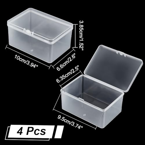 NBEADS 4-Pack Clear Bead Storage Boxes with Lids – 6.6 x 10 x 3.85 cm Plastic Craft Organizer