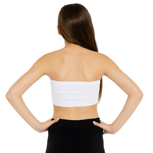 Malibu Sugar Girls Bandeau Tube Top - Strapless Soft Stretch, White, Ages 10-14