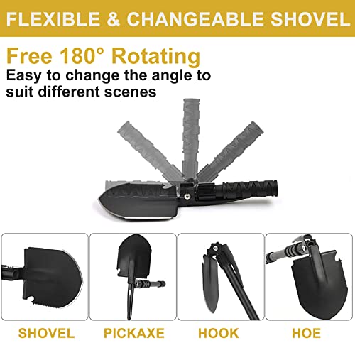 24.21'' Folding Camping Shovel with Pickaxe - Survival Multi-Tool with Carrying Bag