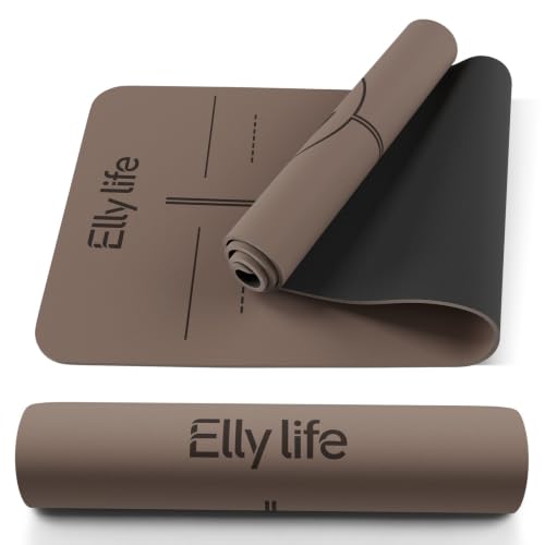 Ellylife Brown Non Slip Yoga Mat with Alignment Lines - Eco-Friendly Rubber