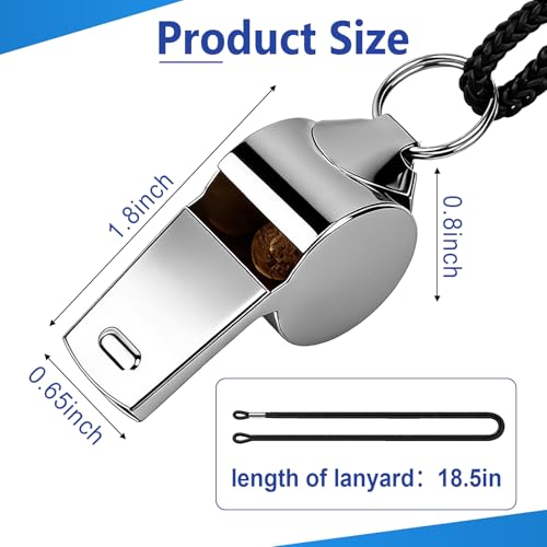 3 Pack Stainless Steel Whistles with Lanyard - Loud Sound for Coaches & Referees