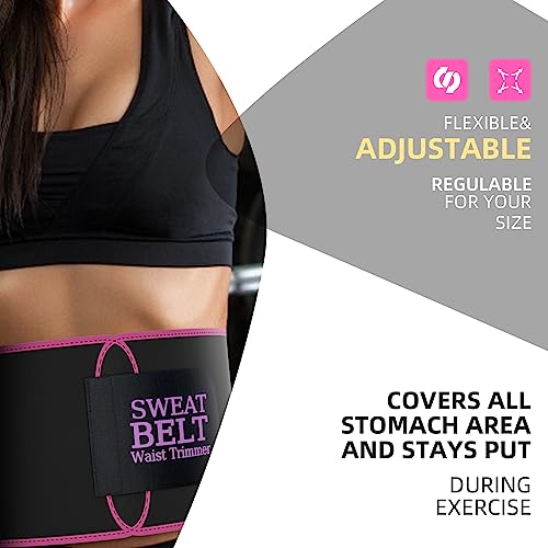 Waist Trainer Trimmer Sweat Belt for Women & Men - Medium Black/Pink