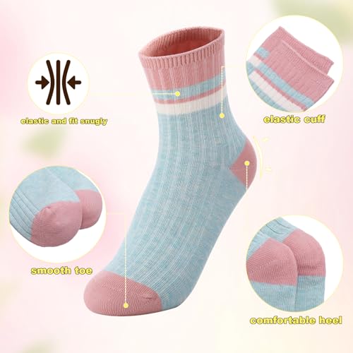 5-Pack Girls Crew Socks - Cotton Soft School Uniform Socks, 9-12 Years