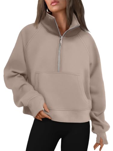 Half Zip Fleece Pullover Sweatshirt - Medium Coffeegrey