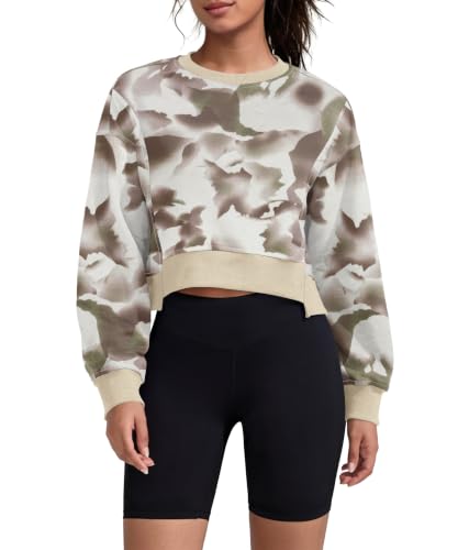 Women's Cotton Camo Cropped Sweatshirt - Oversized Y2K Slit Pullover - Large