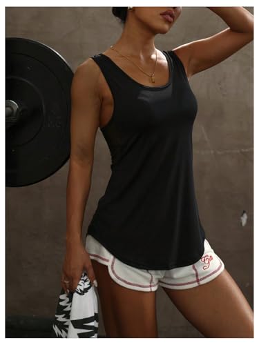 OYOANGLE Women's Black Large Mesh Activewear Tank Top for Running & Workout