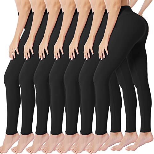 VALANDY High Waisted Full Length & Capri Leggings for Women - 7 Pack Black, Large-X-Large