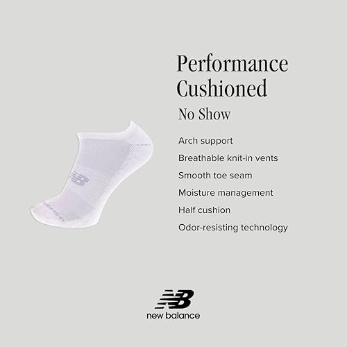 New Balance Unisex Performance Cushioned No Show Athletic Socks 12 Pairs, Medium White
