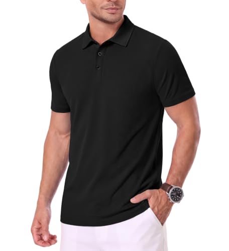 PEGENO Mens Short Sleeve Golf Polo Shirt XX-Large Black Moisture-Wicking Athletic Casual