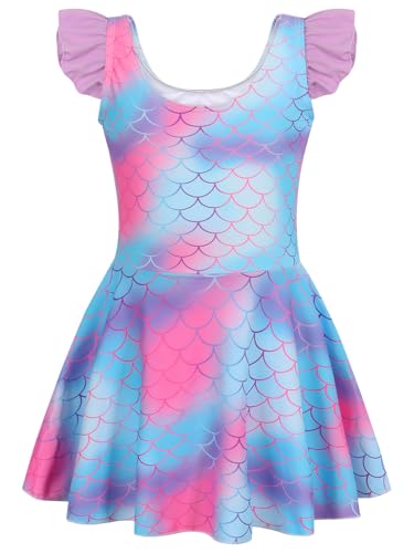One Piece Princess Swimsuit for Girls - Ruffle Swim Dress, 7-8 Years